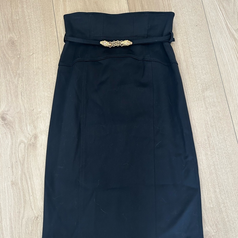 Roberto Cavalli Black with Gold accent belt High Waist Midi Pencil Skirt